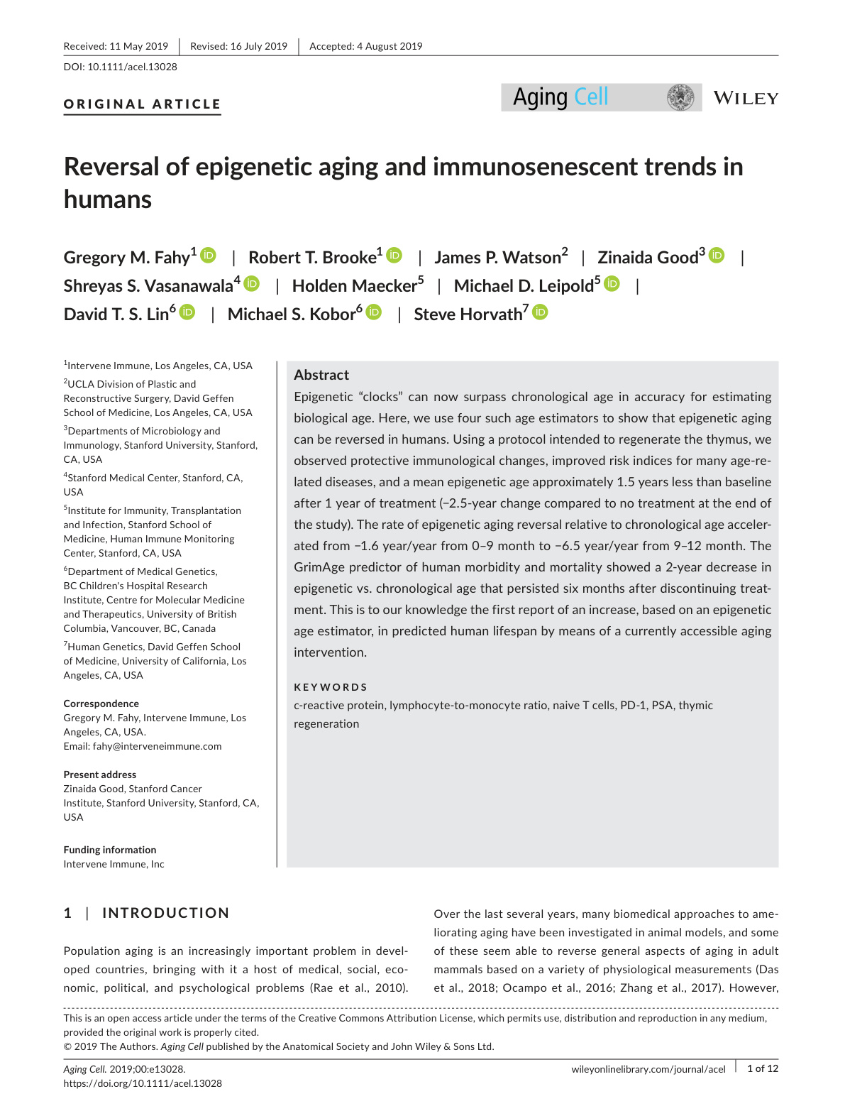 Aging Cell paper - Reversal of epigenetic aging